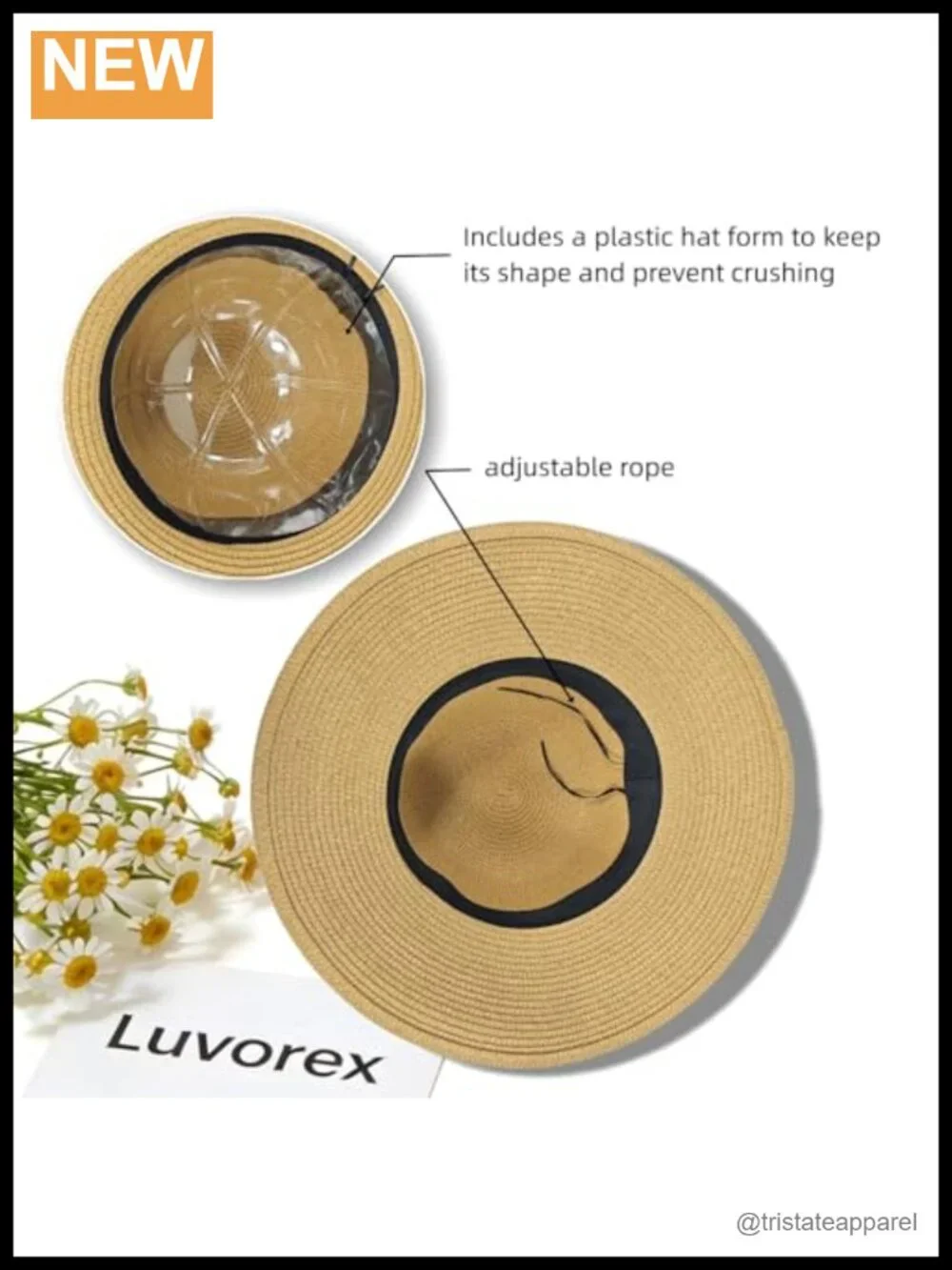 Straw Wide Brim Sun Hat with Chin Strap, Foldable Beach Travel Hat